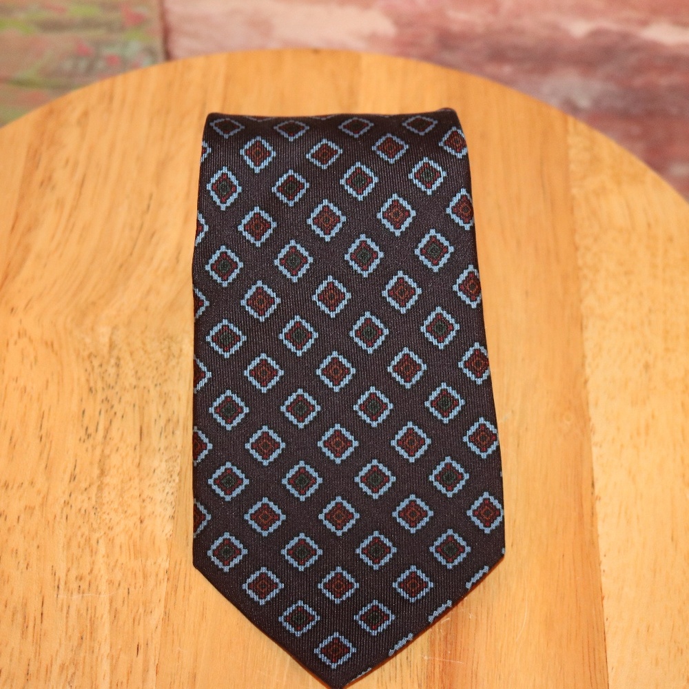 OXXFORD Clothes Navy Geometric Tie Made in the U K